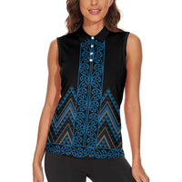 Blue Aotearoa Mangopare Kowhaiwhai and Niho Taniwha Women Sleeveless Polo Shirt Maori New Zealand LT14 - Polynesian Pride