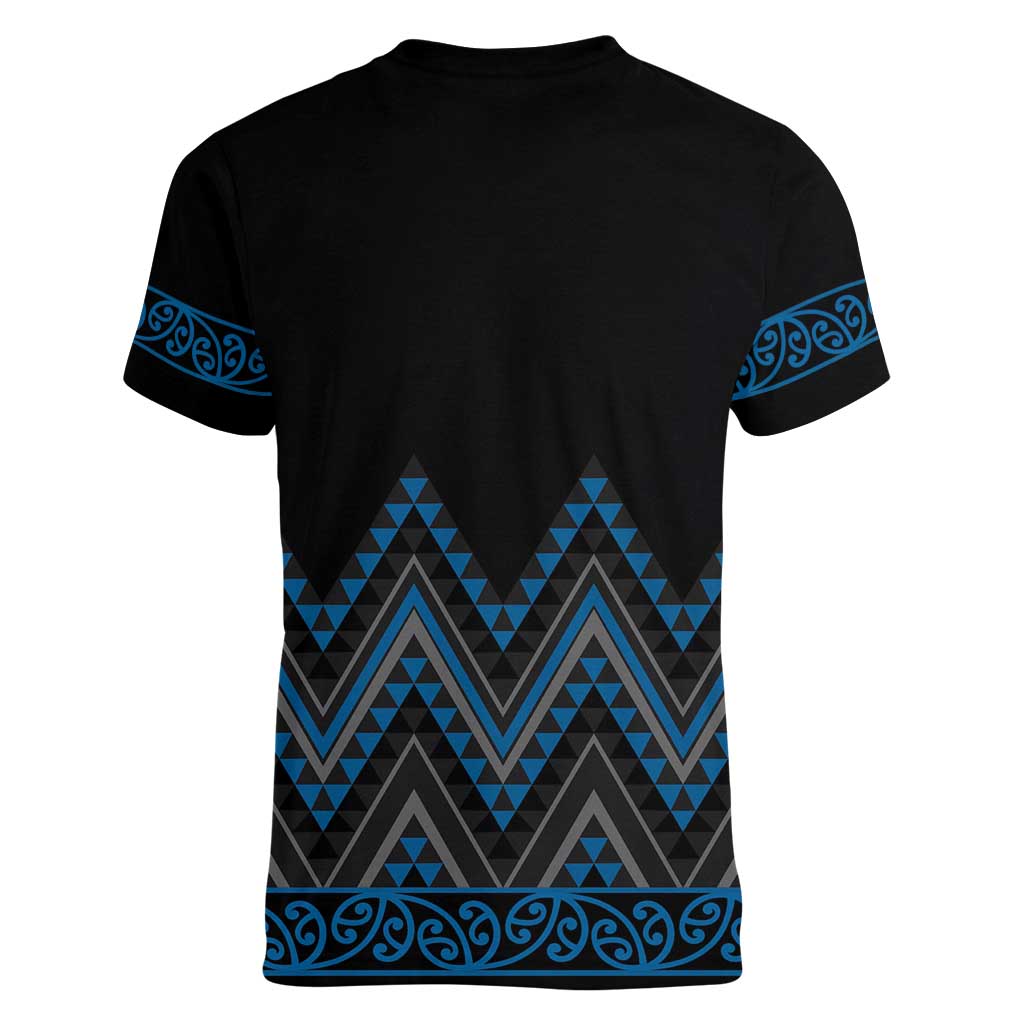 Blue Aotearoa Mangopare Kowhaiwhai and Niho Taniwha Women V-Neck T-Shirt Maori New Zealand LT14 - Polynesian Pride