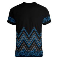 Blue Aotearoa Mangopare Kowhaiwhai and Niho Taniwha Women V-Neck T-Shirt Maori New Zealand LT14 - Polynesian Pride