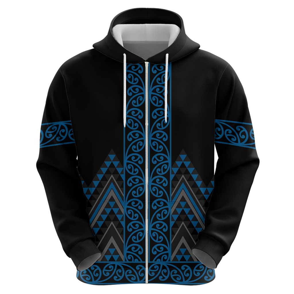 Blue Aotearoa Mangopare Kowhaiwhai and Niho Taniwha Zip Hoodie Maori New Zealand LT14 - Polynesian Pride