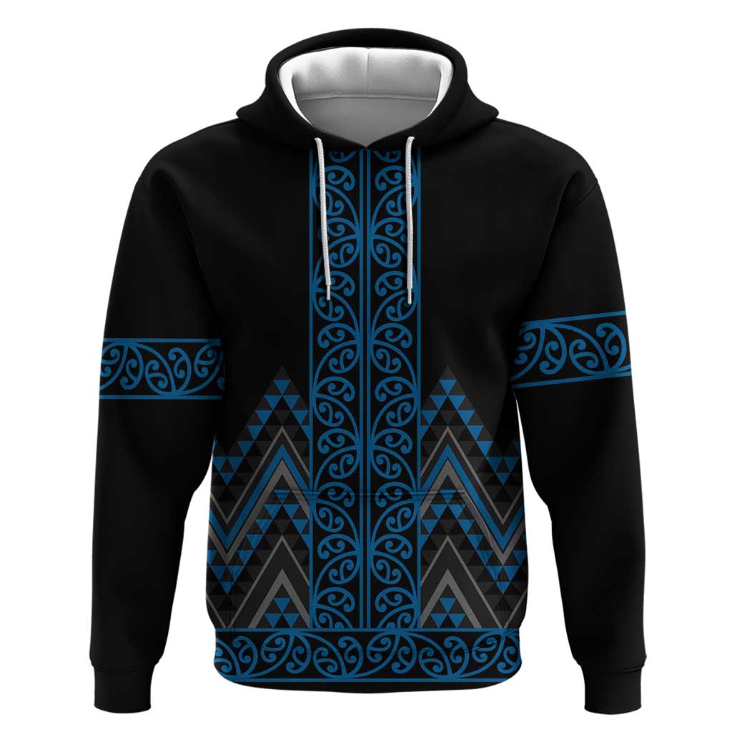 Blue Aotearoa Mangopare Kowhaiwhai and Niho Taniwha Zip Hoodie Maori New Zealand LT14 Pullover Hoodie Blue - Polynesian Pride
