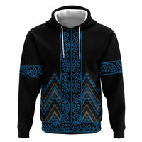 Blue Aotearoa Mangopare Kowhaiwhai and Niho Taniwha Zip Hoodie Maori New Zealand LT14 Pullover Hoodie Blue - Polynesian Pride