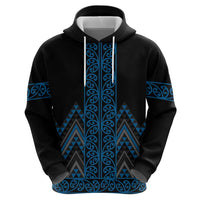 Blue Aotearoa Mangopare Kowhaiwhai and Niho Taniwha Zip Hoodie Maori New Zealand LT14 - Polynesian Pride