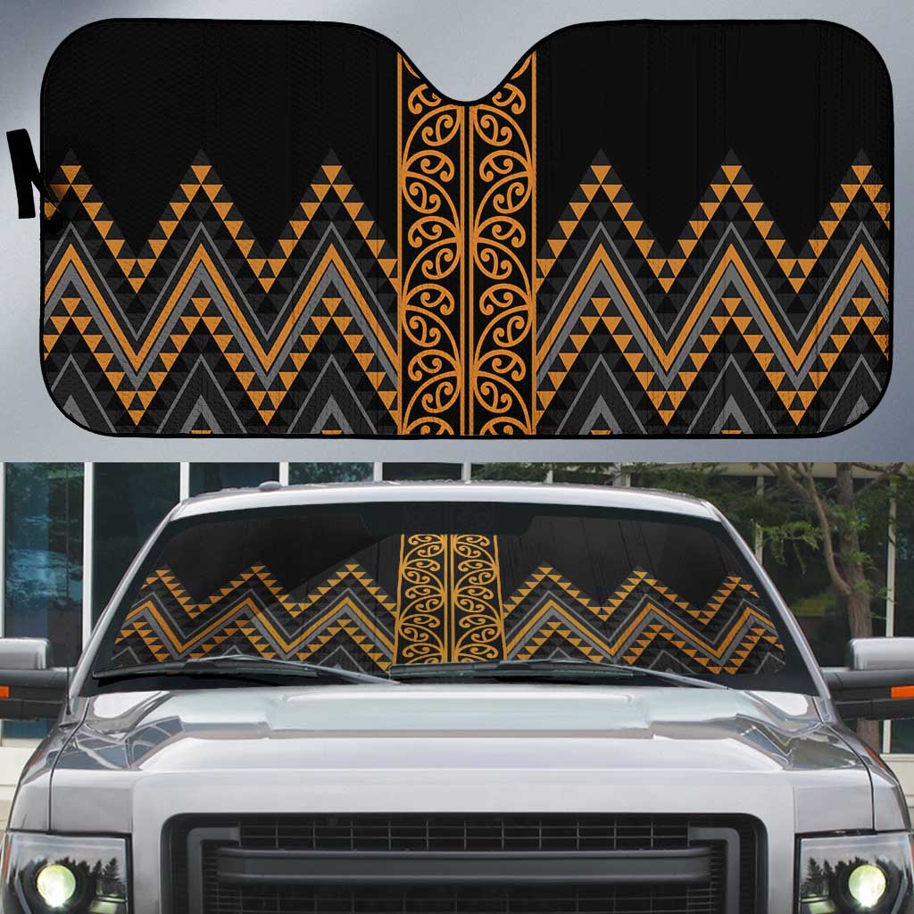 Gold Aotearoa Mangopare Kowhaiwhai Niho Taniwha Auto Sun Shade Maori New Zealand LT14 Gold - Polynesian Pride