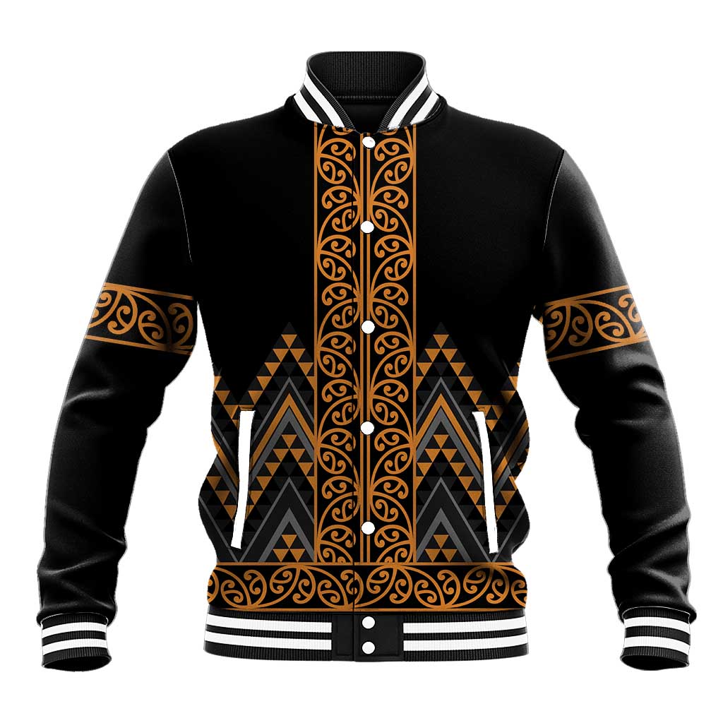 Gold Aotearoa Mangopare Kowhaiwhai and Niho Taniwha Baseball Jacket Maori New Zealand LT14 Unisex Gold - Polynesian Pride