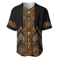 Gold Aotearoa Mangopare Kowhaiwhai and Niho Taniwha Baseball Jersey Maori New Zealand LT14 Gold - Polynesian Pride