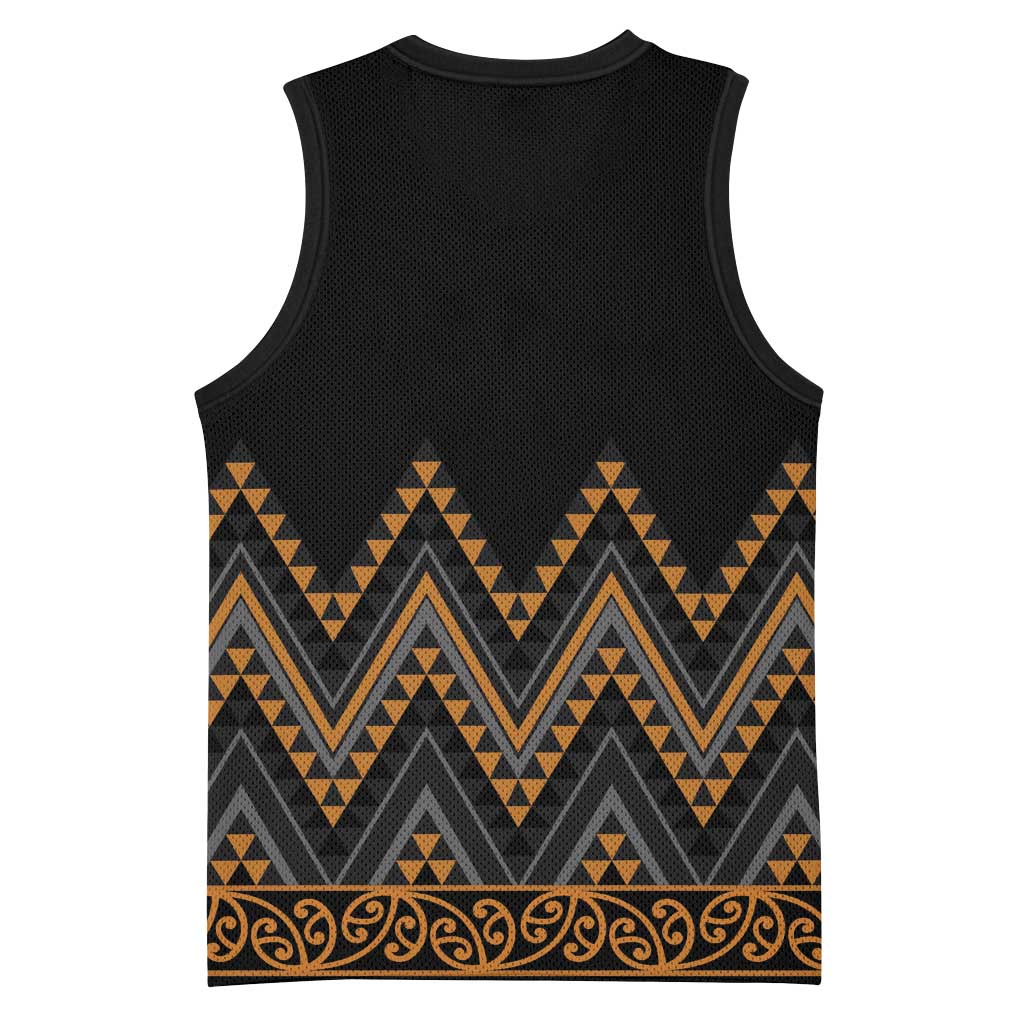 Gold Aotearoa Mangopare Kowhaiwhai Niho Taniwha Basketball Jersey Maori New Zealand LT14 - Polynesian Pride
