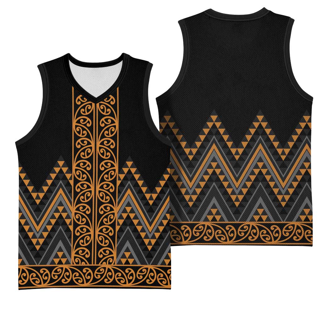 Gold Aotearoa Mangopare Kowhaiwhai Niho Taniwha Basketball Jersey Maori New Zealand LT14 - Polynesian Pride