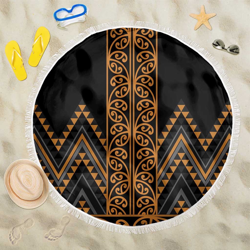 Gold Aotearoa Mangopare Kowhaiwhai and Niho Taniwha Beach Blanket Maori New Zealand LT14 One Size 150cm Gold - Polynesian Pride