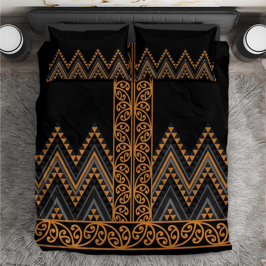 Gold Aotearoa Mangopare Kowhaiwhai and Niho Taniwha Bedding Set Maori New Zealand LT14 Gold - Polynesian Pride