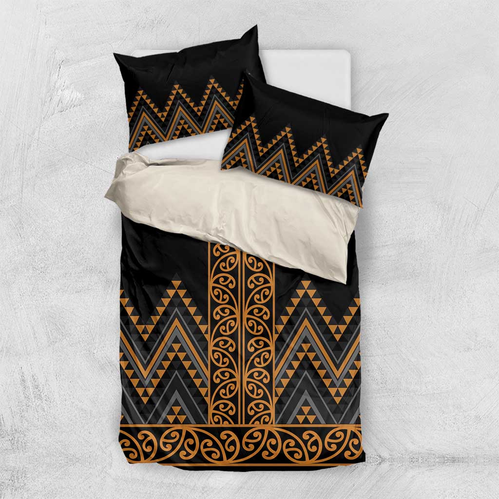 Gold Aotearoa Mangopare Kowhaiwhai and Niho Taniwha Bedding Set Maori New Zealand LT14 US Twin 172cm x 218cm Gold - Polynesian Pride