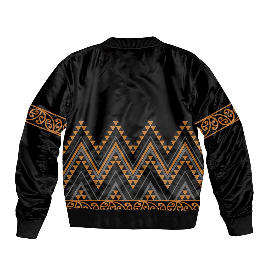 Gold Aotearoa Mangopare Kowhaiwhai and Niho Taniwha Bomber Jacket Maori New Zealand LT14 - Polynesian Pride