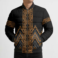Gold Aotearoa Mangopare Kowhaiwhai Niho Taniwha Bomber Puffer Jacket Maori New Zealand LT14 - Polynesian Pride