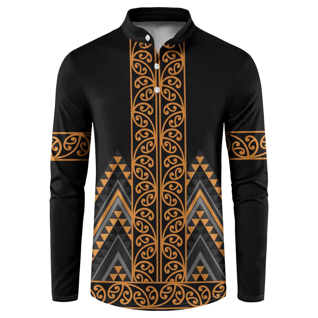 Gold Aotearoa Mangopare Kowhaiwhai and Niho Taniwha Button Sweatshirt Maori New Zealand LT14 Gold - Polynesian Pride