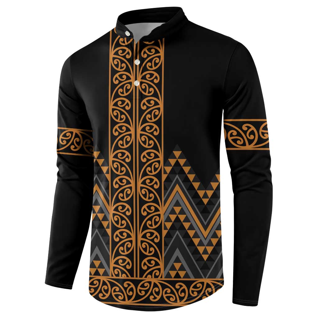 Gold Aotearoa Mangopare Kowhaiwhai and Niho Taniwha Button Sweatshirt Maori New Zealand LT14 - Polynesian Pride