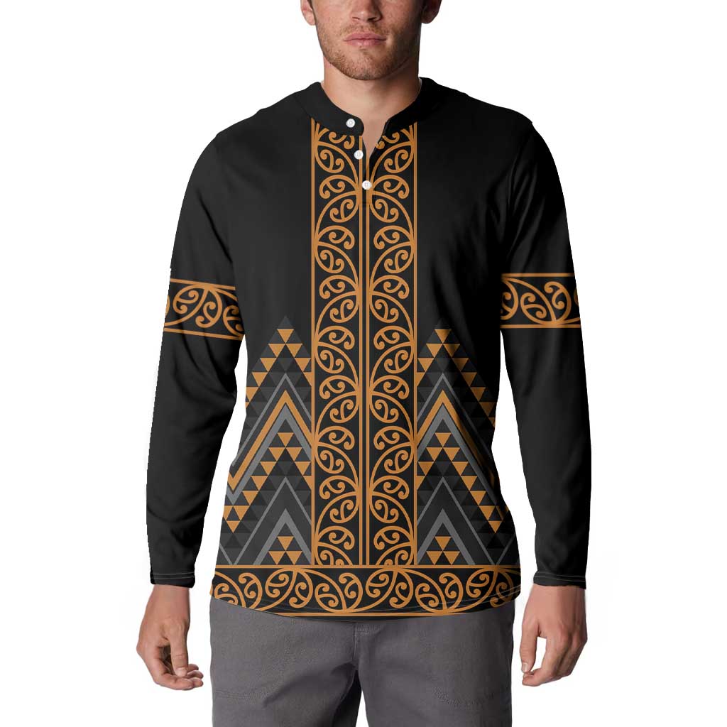 Gold Aotearoa Mangopare Kowhaiwhai and Niho Taniwha Button Sweatshirt Maori New Zealand LT14 - Polynesian Pride