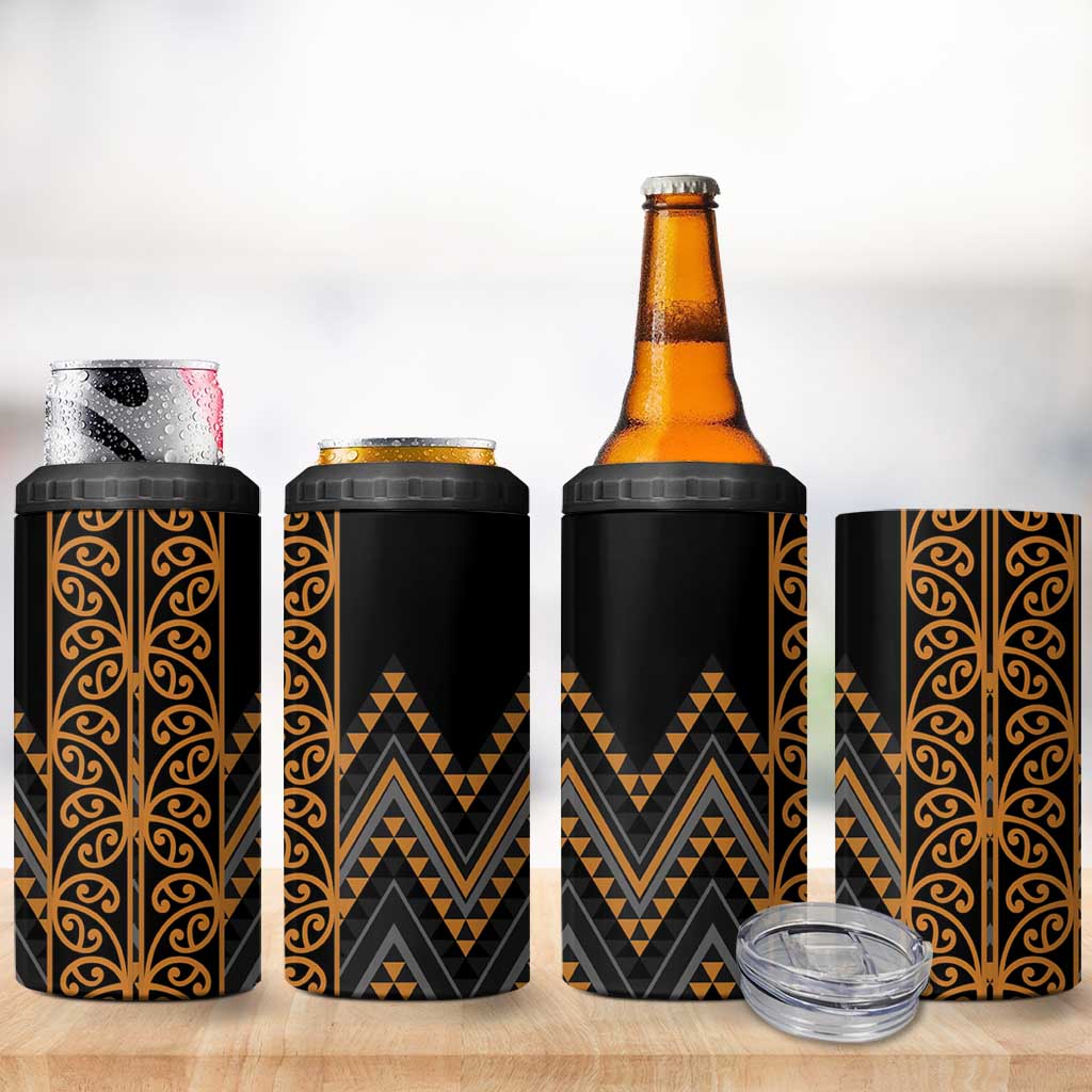 Gold Aotearoa Mangopare Kowhaiwhai and Niho Taniwha 4 in 1 Can Cooler Tumbler Maori New Zealand LT14 - Polynesian Pride