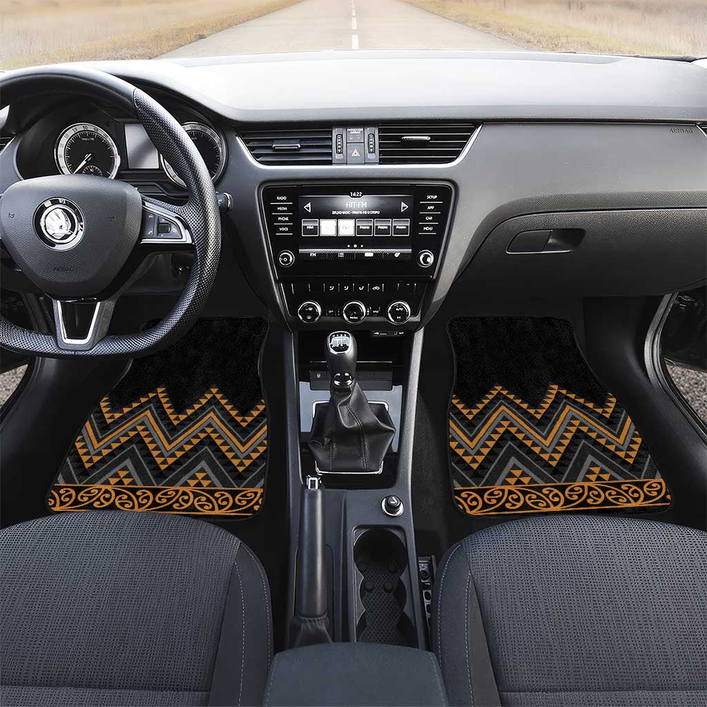 Gold Aotearoa Mangopare Kowhaiwhai and Niho Taniwha Car Mats Maori New Zealand LT14 Set 2pcs - Front Gold - Polynesian Pride