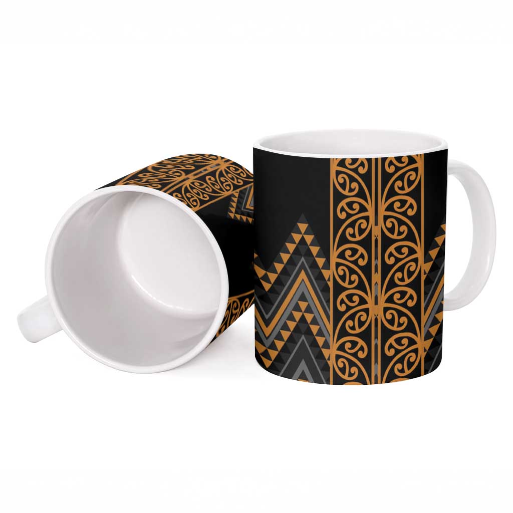 Gold Aotearoa Mangopare Kowhaiwhai Niho Taniwha Ceramic Mug Maori New Zealand LT14 - Polynesian Pride