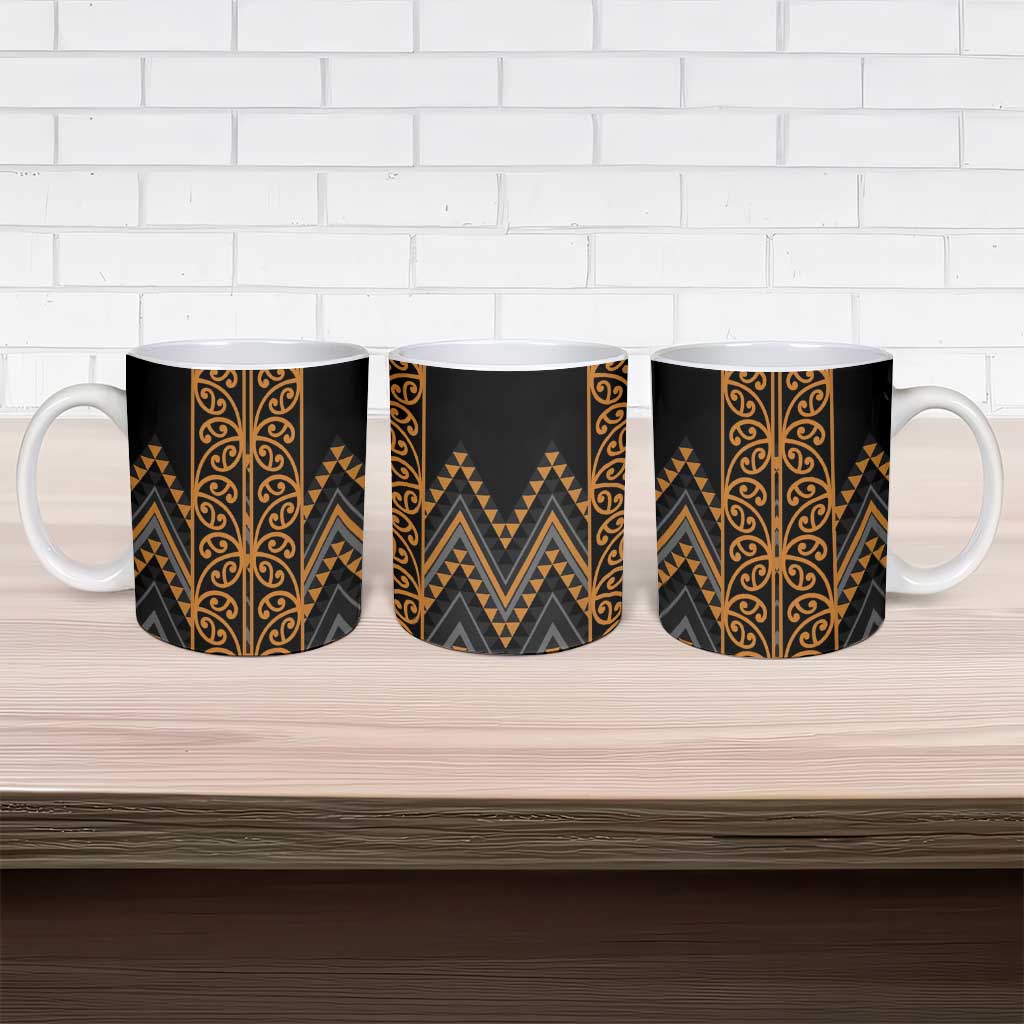 Gold Aotearoa Mangopare Kowhaiwhai Niho Taniwha Ceramic Mug Maori New Zealand LT14 - Polynesian Pride