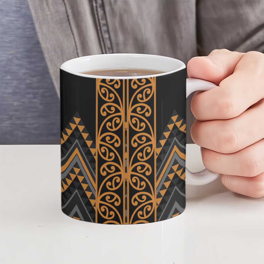 Gold Aotearoa Mangopare Kowhaiwhai Niho Taniwha Ceramic Mug Maori New Zealand LT14 - Polynesian Pride