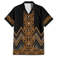Gold Aotearoa Mangopare Kowhaiwhai and Niho Taniwha Family Matching Long Sleeve Bodycon Dress and Hawaiian Shirt Maori New Zealand LT14 Dad's Shirt - Short Sleeve Gold - Polynesian Pride