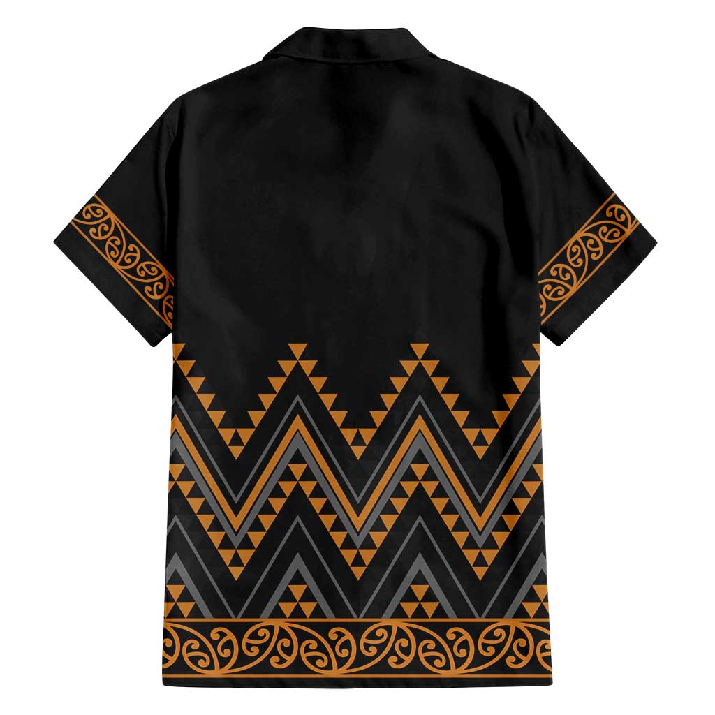 Gold Aotearoa Mangopare Kowhaiwhai and Niho Taniwha Family Matching Off Shoulder Short Dress and Hawaiian Shirt Maori New Zealand LT14 - Polynesian Pride