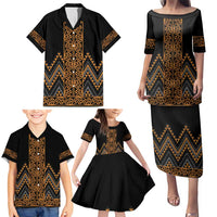 Gold Aotearoa Mangopare Kowhaiwhai and Niho Taniwha Family Matching Puletasi and Hawaiian Shirt Maori New Zealand LT14 - Polynesian Pride