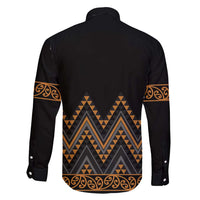Gold Aotearoa Mangopare Kowhaiwhai and Niho Taniwha Family Matching Short Sleeve Bodycon Dress and Hawaiian Shirt Maori New Zealand LT14 - Polynesian Pride