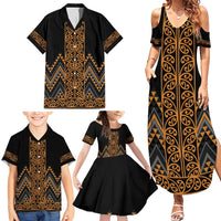 Gold Aotearoa Mangopare Kowhaiwhai and Niho Taniwha Family Matching Summer Maxi Dress and Hawaiian Shirt Maori New Zealand LT14 - Polynesian Pride