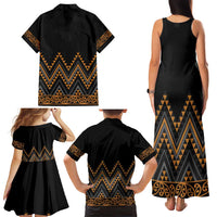 Gold Aotearoa Mangopare Kowhaiwhai and Niho Taniwha Family Matching Tank Maxi Dress and Hawaiian Shirt Maori New Zealand LT14 - Polynesian Pride