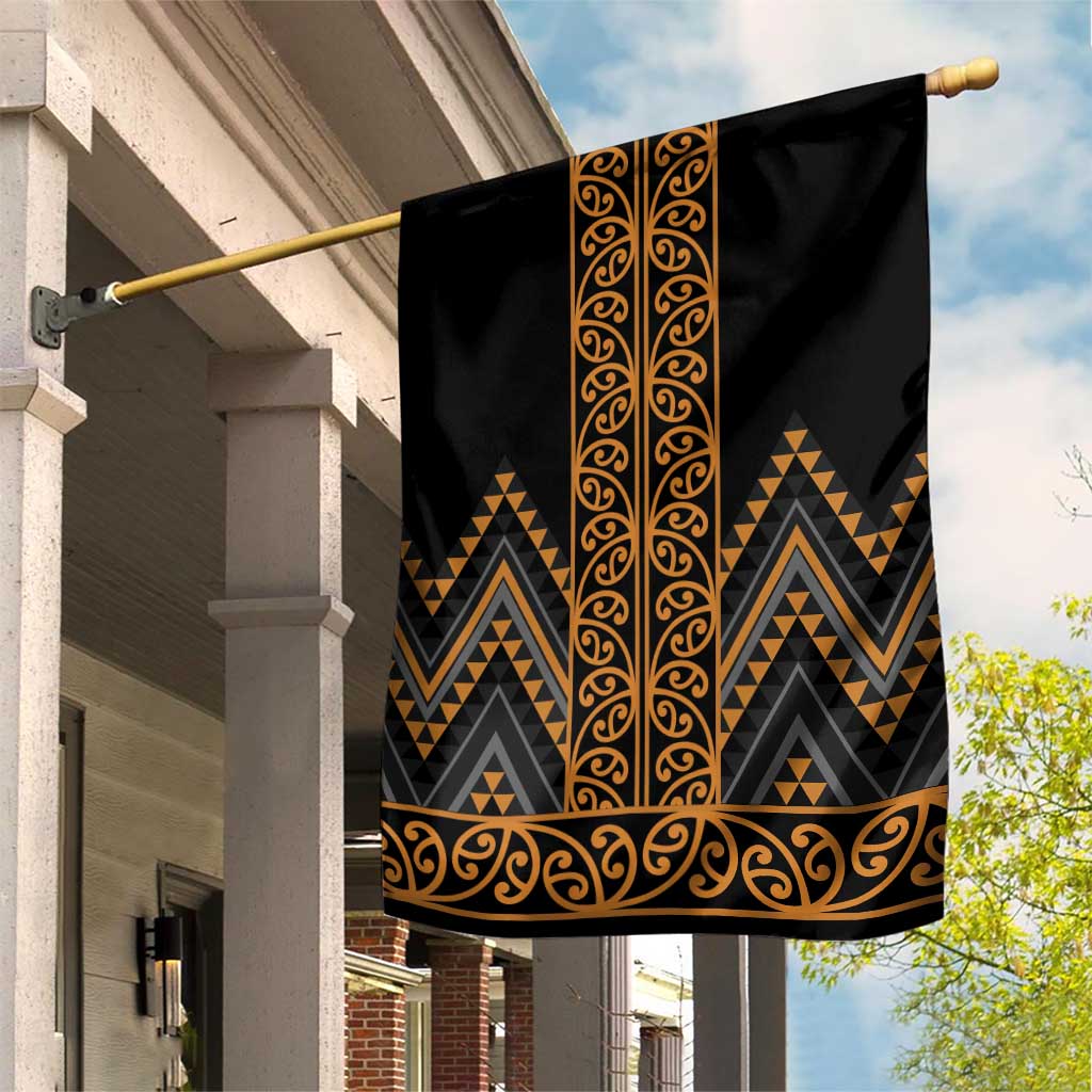 Gold Aotearoa Mangopare Kowhaiwhai and Niho Taniwha Garden Flag Maori New Zealand LT14 House Flag Gold - Polynesian Pride
