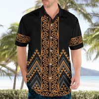 Gold Aotearoa Mangopare Kowhaiwhai and Niho Taniwha Hawaiian Shirt Maori New Zealand LT14 - Polynesian Pride
