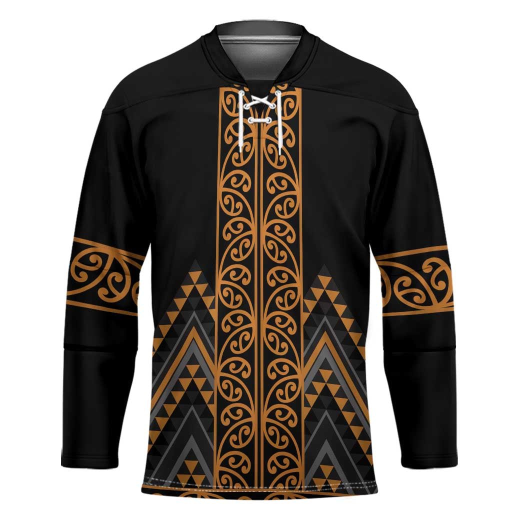 Gold Aotearoa Mangopare Kowhaiwhai Niho Taniwha Hockey Jersey Maori New Zealand LT14 Unisex Gold - Polynesian Pride