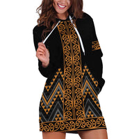 Gold Aotearoa Mangopare Kowhaiwhai and Niho Taniwha Hoodie Dress Maori New Zealand LT14 Gold - Polynesian Pride