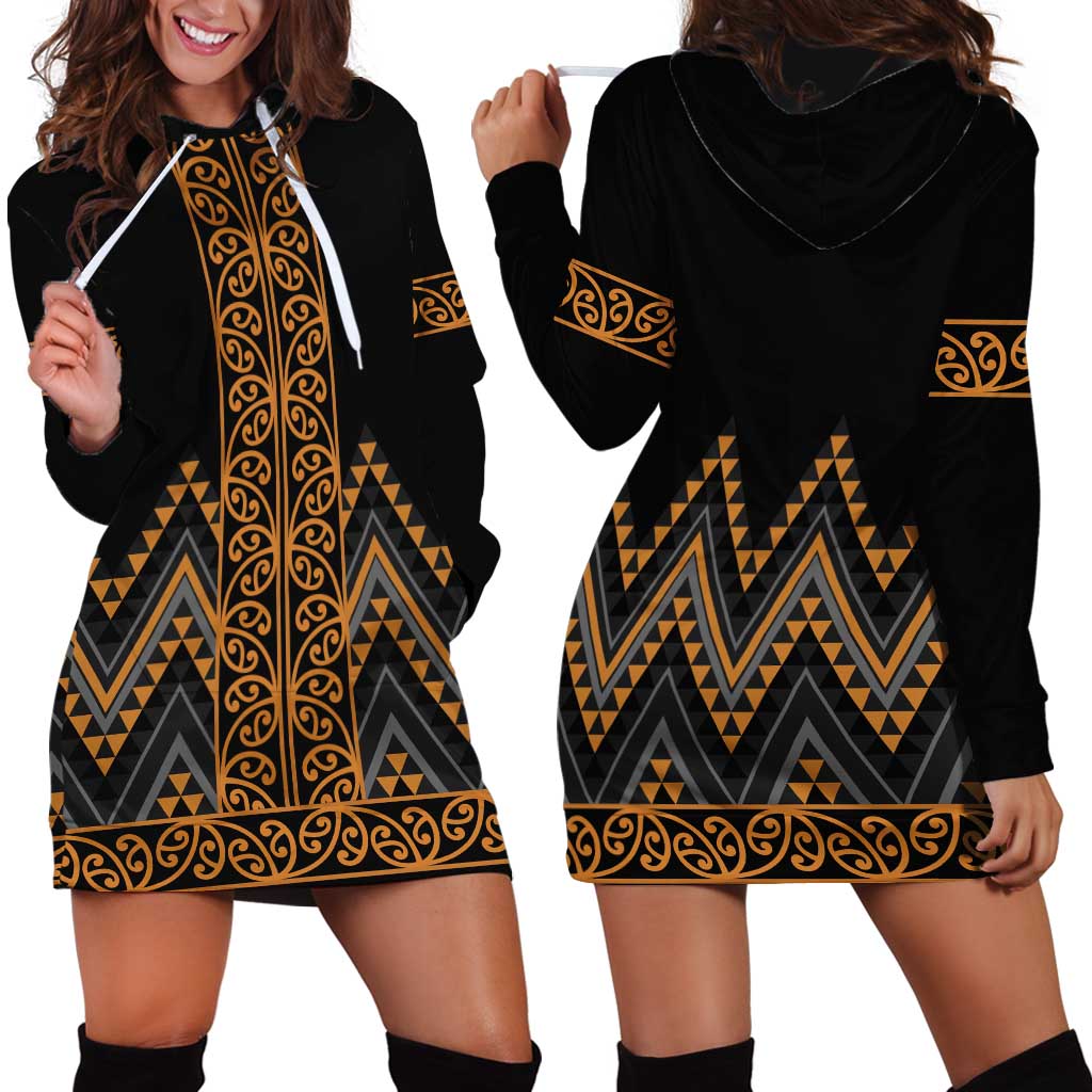 Gold Aotearoa Mangopare Kowhaiwhai and Niho Taniwha Hoodie Dress Maori New Zealand LT14 - Polynesian Pride