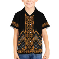 Gold Aotearoa Mangopare Kowhaiwhai and Niho Taniwha Kid Hawaiian Shirt Maori New Zealand LT14 Kid Gold - Polynesian Pride