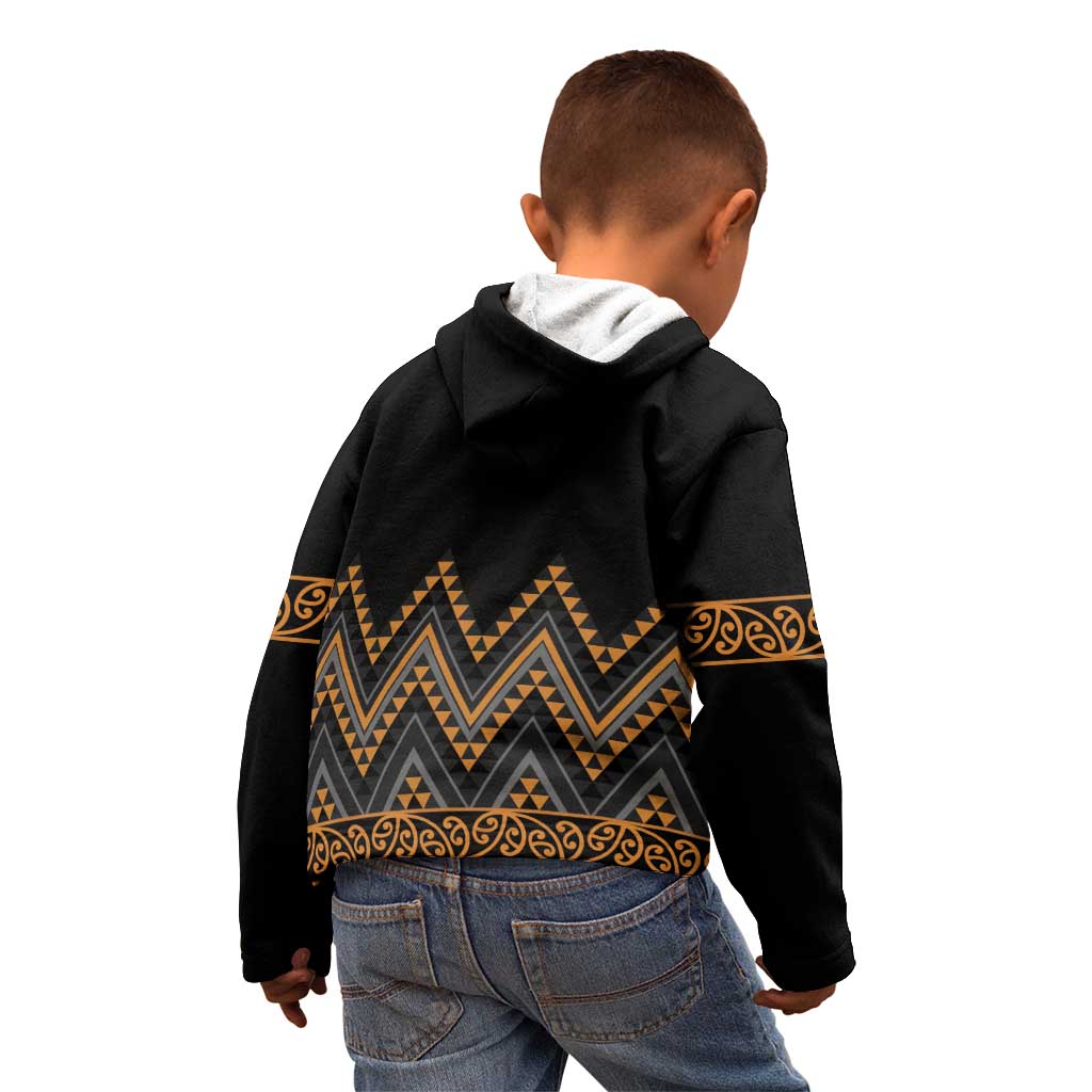 Gold Aotearoa Mangopare Kowhaiwhai and Niho Taniwha Kid Hoodie Maori New Zealand LT14 - Polynesian Pride