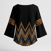 Gold Aotearoa Mangopare Kowhaiwhai Niho Taniwha Kimono Sleeve Blouse Maori New Zealand LT14 - Polynesian Pride
