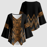 Gold Aotearoa Mangopare Kowhaiwhai Niho Taniwha Kimono Sleeve Blouse Maori New Zealand LT14 - Polynesian Pride