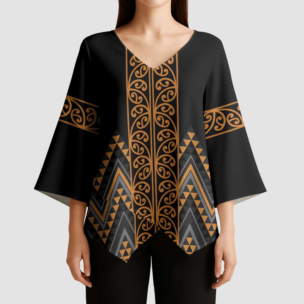 Gold Aotearoa Mangopare Kowhaiwhai Niho Taniwha Kimono Sleeve Blouse Maori New Zealand LT14 - Polynesian Pride