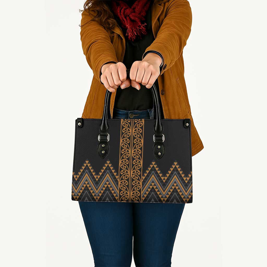 Gold Aotearoa Mangopare Kowhaiwhai Niho Taniwha Leather Bag Maori New Zealand LT14 - Polynesian Pride