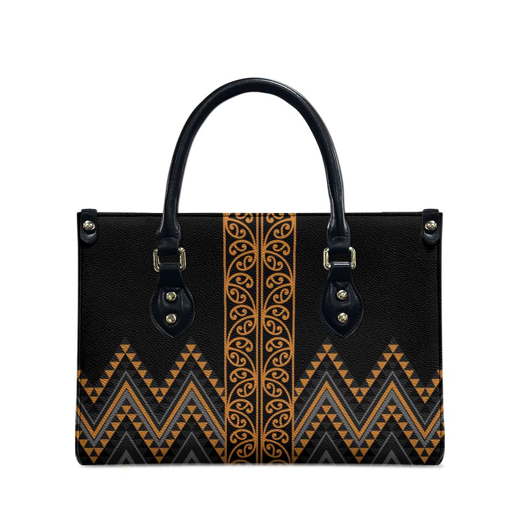 Gold Aotearoa Mangopare Kowhaiwhai Niho Taniwha Leather Bag Maori New Zealand LT14 - Polynesian Pride