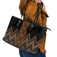 Gold Aotearoa Mangopare Kowhaiwhai and Niho Taniwha Leather Tote Bag Maori New Zealand LT14 - Polynesian Pride