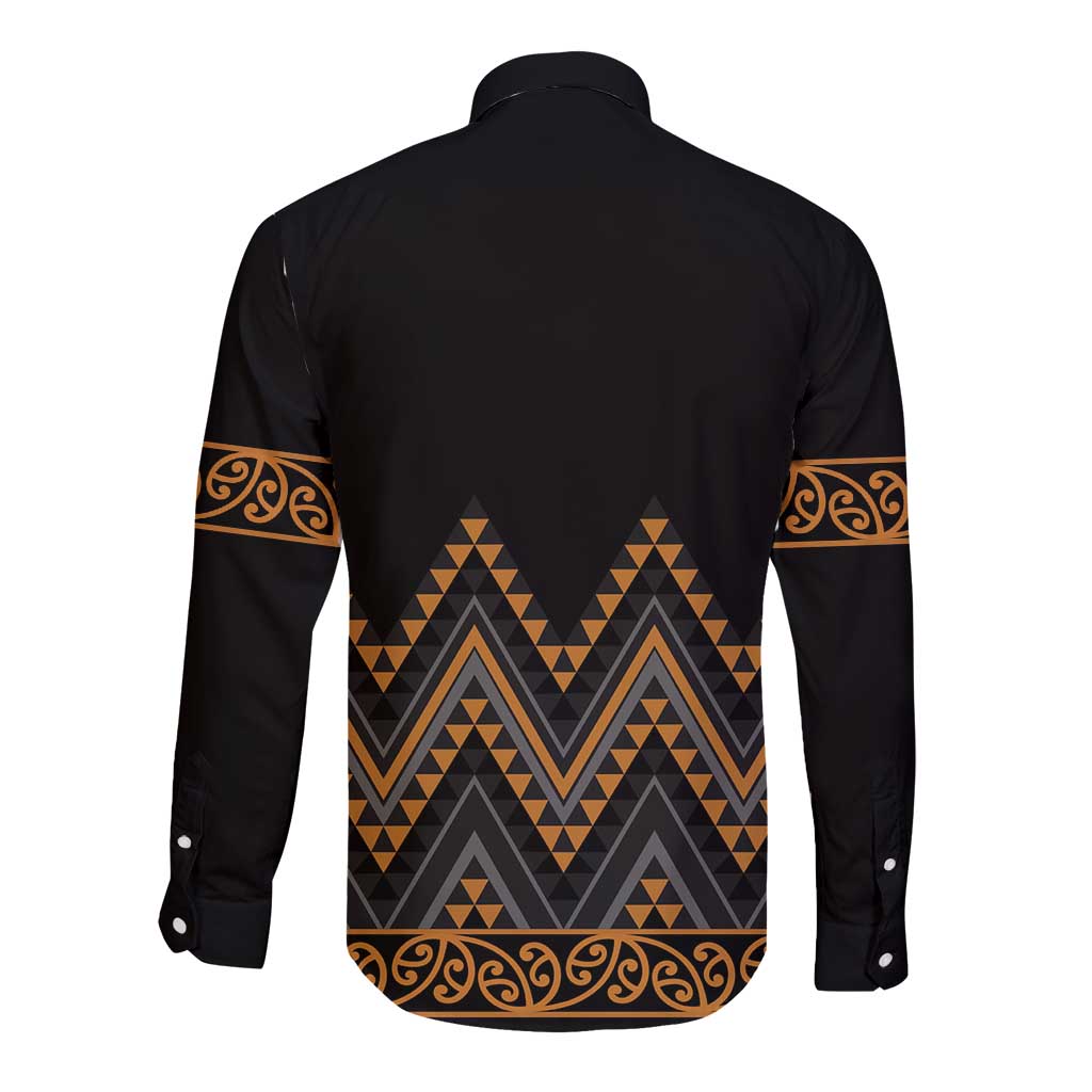 Gold Aotearoa Mangopare Kowhaiwhai and Niho Taniwha Long Sleeve Button Shirt Maori New Zealand LT14 - Polynesian Pride
