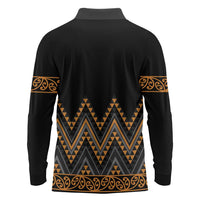 Gold Aotearoa Mangopare Kowhaiwhai and Niho Taniwha Long Sleeve Polo Shirt Maori New Zealand LT14 - Polynesian Pride