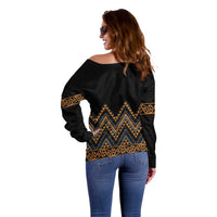 Gold Aotearoa Mangopare Kowhaiwhai and Niho Taniwha Off Shoulder Sweater Maori New Zealand LT14 - Polynesian Pride