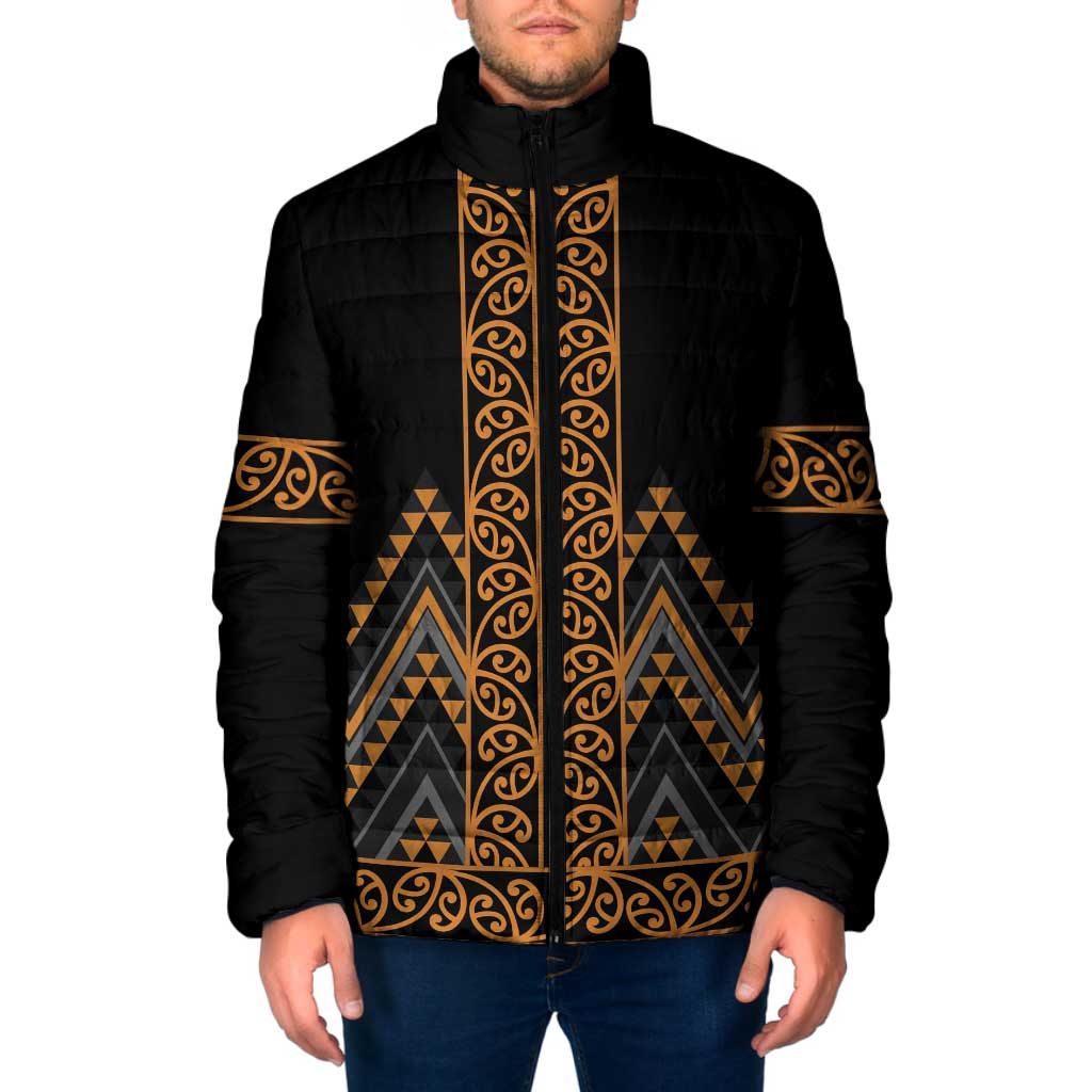 Gold Aotearoa Mangopare Kowhaiwhai Niho Taniwha Padded Jacket Maori New Zealand LT14 Men Gold - Polynesian Pride