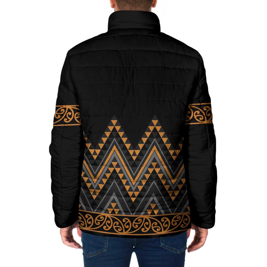 Gold Aotearoa Mangopare Kowhaiwhai Niho Taniwha Padded Jacket Maori New Zealand LT14 - Polynesian Pride