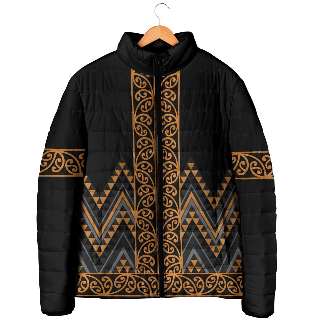 Gold Aotearoa Mangopare Kowhaiwhai Niho Taniwha Padded Jacket Maori New Zealand LT14 - Polynesian Pride